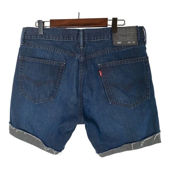 LEVIS 505 Women’s Jean Shorts 34 Fraying Denim Cuffed‎ Indigo Blue Dark Wash - Picture 2 of 12
